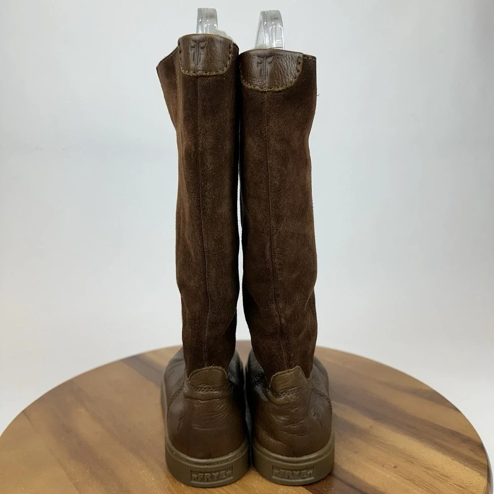 Womens Frye Gemma Tall Brown Suede Pull On Shearling Lined Boots‎ Size 7 M GUC